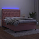 vidaXL rózsaszín bársony rugós és LED-es ágy matraccal 140x190 cm