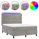 vidaXL világosszürke bársony rugós és LED-es ágy matraccal 140x200 cm