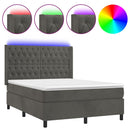 vidaXL sötétszürke bársony rugós és LED-es ágy matraccal 140x200 cm