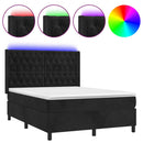vidaXL fekete bársony rugós és LED-es ágy matraccal 140x200 cm