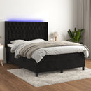 vidaXL fekete bársony rugós és LED-es ágy matraccal 140x200 cm