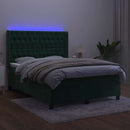 vidaXL sötétzöld bársony rugós és LED-es ágy matraccal 140x200 cm