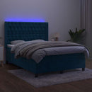 vidaXL sötétkék bársony rugós és LED-es ágy matraccal 140x200 cm