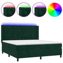 vidaXL sötétzöld bársony rugós és LED-es ágy matraccal 160x200 cm
