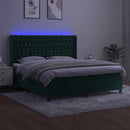 vidaXL sötétzöld bársony rugós és LED-es ágy matraccal 160x200 cm