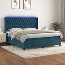 vidaXL sötétkék bársony rugós és LED-es ágy matraccal 160x200 cm