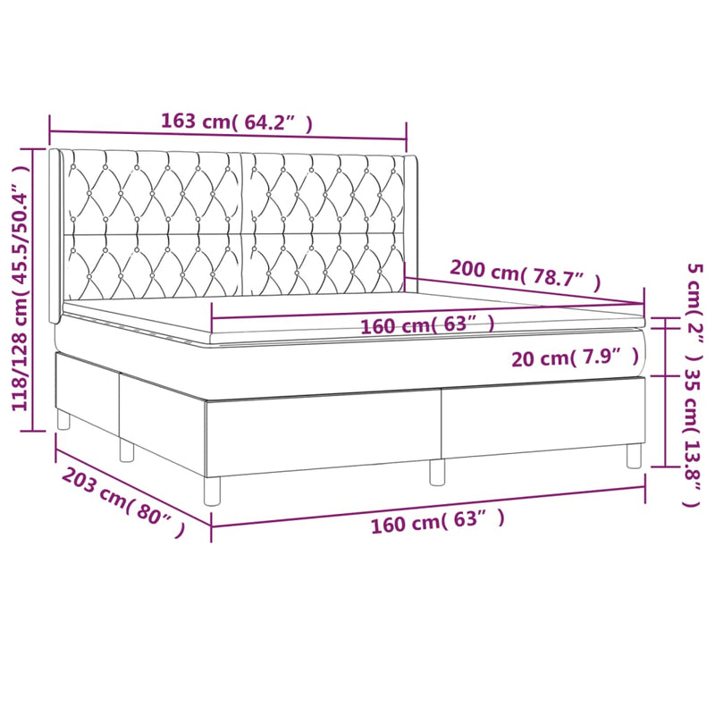 vidaXL rózsaszín bársony rugós és LED-es ágy matraccal 160x200 cm