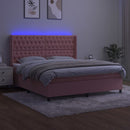 vidaXL rózsaszín bársony rugós és LED-es ágy matraccal 180x200 cm