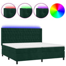 vidaXL sötétzöld bársony rugós és LED-es ágy matraccal 200x200 cm