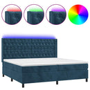 vidaXL sötétkék bársony rugós és LED-es ágy matraccal 200x200 cm