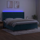 vidaXL sötétkék bársony rugós és LED-es ágy matraccal 200x200 cm