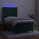 vidaXL sötétzöld bársony rugós és LED-es ágy matraccal 80 x 200 cm