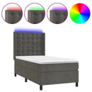 vidaXL sötétszürke bársony rugós és LED-es ágy matraccal 90x190 cm