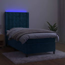 vidaXL sötétkék bársony rugós és LED-es ágy matraccal 90x190 cm