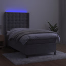 vidaXL világosszürke bársony rugós és LED-es ágy matraccal 90x200 cm