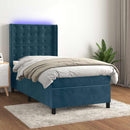 vidaXL sötétkék bársony rugós és LED-es ágy matraccal 90x200 cm