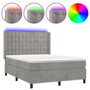 vidaXL világosszürke bársony rugós és LED-es ágy matraccal 140x190 cm