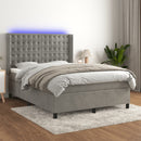 vidaXL világosszürke bársony rugós és LED-es ágy matraccal 140x190 cm