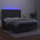 vidaXL sötétszürke bársony rugós és LED-es ágy matraccal 140x190 cm