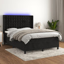 vidaXL fekete bársony rugós és LED-es ágy matraccal 140x190 cm