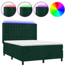 vidaXL sötétzöld bársony rugós és LED-es ágy matraccal 140x190 cm