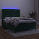 vidaXL sötétzöld bársony rugós és LED-es ágy matraccal 140x190 cm