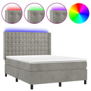 vidaXL világosszürke bársony rugós és LED-es ágy matraccal 140x200 cm