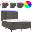 vidaXL sötétszürke bársony rugós és LED-es ágy matraccal 140x200 cm