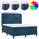 vidaXL sötétkék bársony rugós és LED-es ágy matraccal 140x200 cm