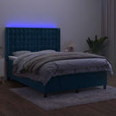 vidaXL sötétkék bársony rugós és LED-es ágy matraccal 140x200 cm