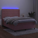 vidaXL rózsaszín bársony rugós és LED-es ágy matraccal 140x200 cm