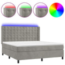 vidaXL világosszürke bársony rugós és LED-es ágy matraccal 160x200 cm