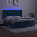 vidaXL sötétkék bársony rugós és LED-es ágy matraccal 160x200 cm