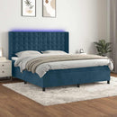 vidaXL sötétkék bársony rugós és LED-es ágy matraccal 160x200 cm