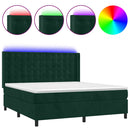 vidaXL sötétzöld bársony rugós és LED-es ágy matraccal 180x200 cm