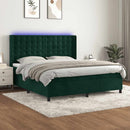 vidaXL sötétzöld bársony rugós és LED-es ágy matraccal 180x200 cm