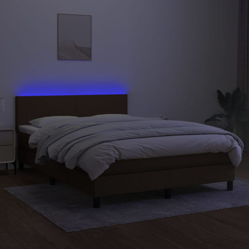 vidaXL barna szövet rugós és LED-es ágy matraccal 140x200 cm