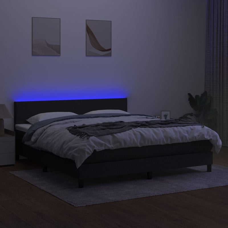 vidaXL fekete szövet rugós és LED-es ágy matraccal 160x200 cm