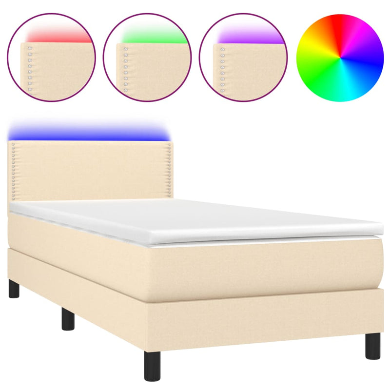 vidaXL krémszínű szövet rugós és LED-es ágy matraccal 90x190 cm