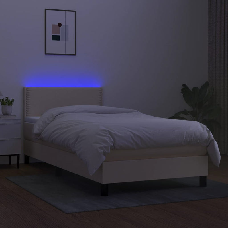 vidaXL krémszínű szövet rugós és LED-es ágy matraccal 90x190 cm