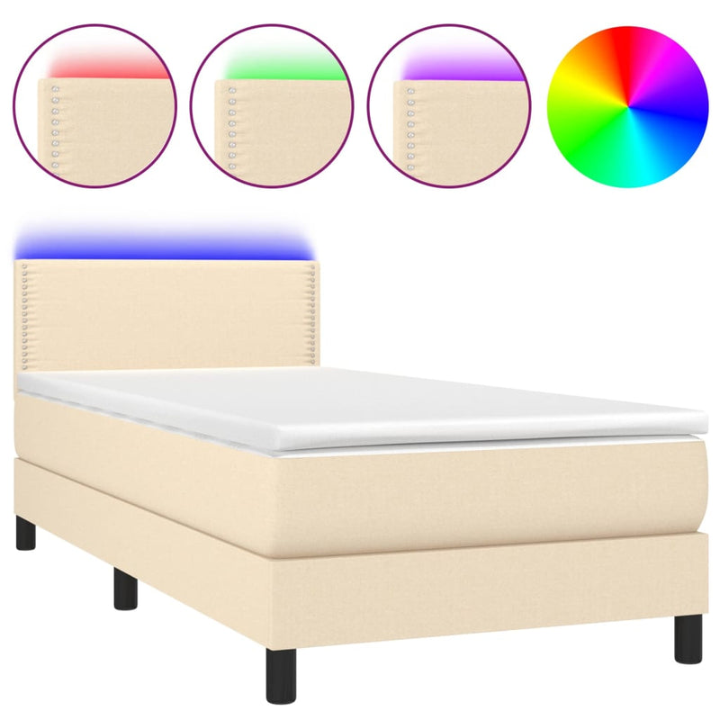 vidaXL krémszínű szövet rugós és LED-es ágy matraccal 90x200 cm