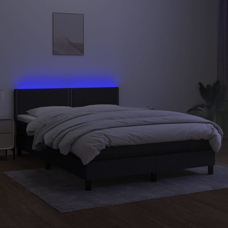 vidaXL fekete szövet rugós és LED-es ágy matraccal 140x190 cm
