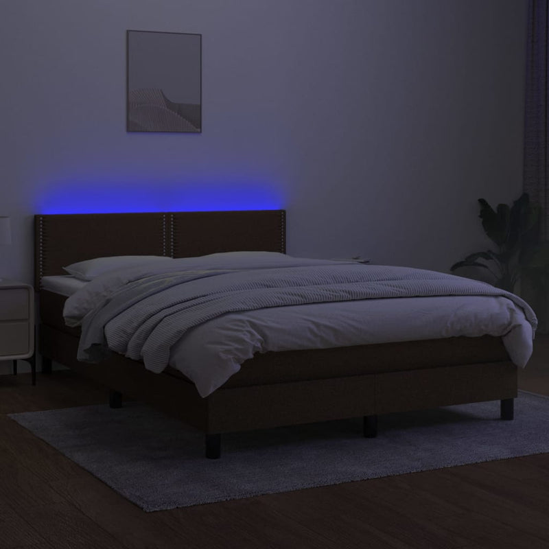 vidaXL barna szövet rugós és LED-es ágy matraccal 140x200 cm