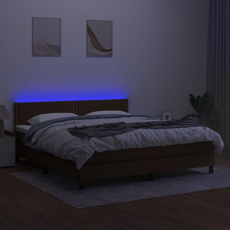 vidaXL barna szövet rugós és LED-es ágy matraccal 160x200 cm