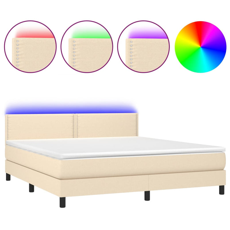 vidaXL krémszínű szövet rugós és LED-es ágy matraccal 160x200 cm