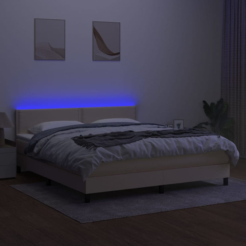 vidaXL krémszínű szövet rugós és LED-es ágy matraccal 160x200 cm