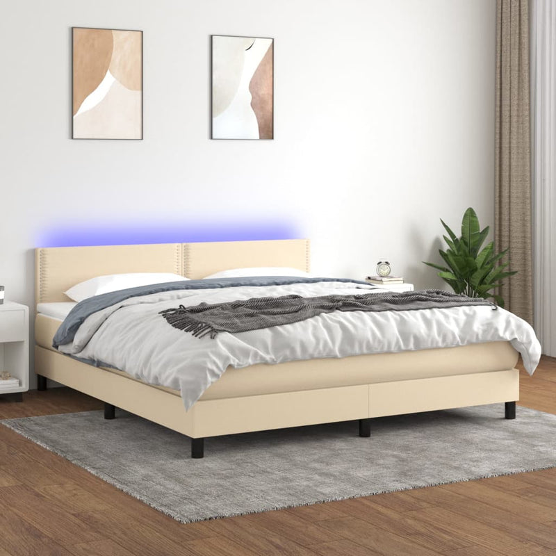 vidaXL krémszínű szövet rugós és LED-es ágy matraccal 160x200 cm
