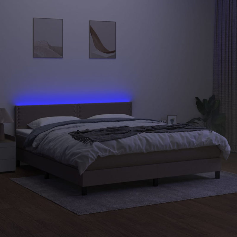 vidaXL tópszínű szövet rugós és LED-es ágy matraccal 180 x 200 cm