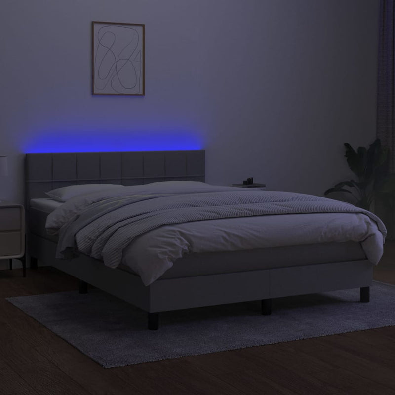 vidaXL világosszürke szövet rugós és LED-es ágy matraccal 140x190 cm