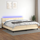 vidaXL krémszínű szövet rugós és LED-es ágy matraccal 200 x 200 cm